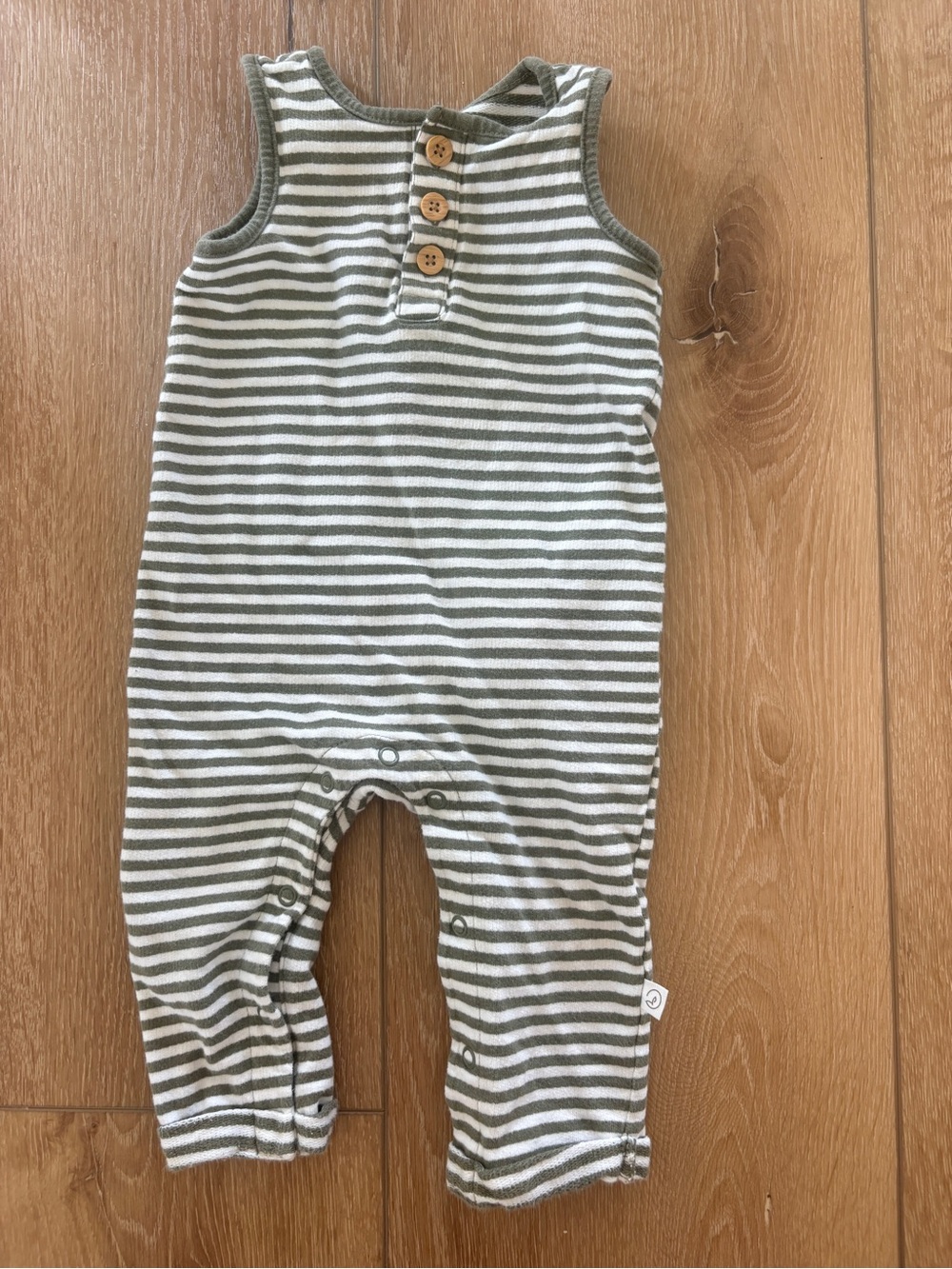 Organic Striped Olive & White Sleeveless One-Piece for Kids